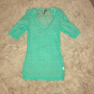 BKE Lace Top, Mint Green, Size Small